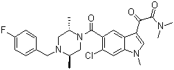CAS # 309913-83-5, Talmapimod, 6-Chloro-5-[[(2R,5S)-4-[(4-fluorophenyl)methyl]-2,5-dimethyl-1-piperazinyl]carbonyl]-N,N,1-trimethyl-alpha-oxo-1H-indole-3-acetamide