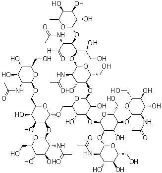 CAS 登录号：321142-61-4, O-2-(乙酰氨基)-2-脱氧-beta-D-吡喃葡萄糖基-(1→2)-O-[2-(乙酰氨基)-2-脱氧-beta-D-吡喃葡萄糖基-(1→4)]-O-alpha-D-甘露糖基-(1→3)-O-[O-2-(乙酰氨基)-2-脱氧-beta-D-吡喃葡萄糖基-(1→2)-O-[2-(乙酰氨基)-2-脱氧-beta-D-吡喃葡萄糖基-(1→6)]-alpha-D-甘露糖基-(1→6)]-O-beta-D-甘露糖基-(1→4)-O-2-(乙酰氨基)-2-脱氧-beta-D-吡喃葡萄糖基-(1→4)-O-[6-脱氧-alpha-L-吡喃半乳糖基-(1→3)]-2-(乙酰氨基)-2-脱氧-D-葡萄糖