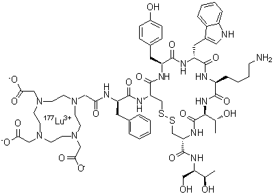 CAS 登录号：321835-55-6, [N-[2-[4,7,10-三[(羧基)甲基]-1,4,7,10-四氮杂环十二碳-1-基]乙酰基]-D-苯丙氨酰-L-半胱氨酰-L-酪氨酰-D-色氨酰-L-赖氨酰-L-苏氨酰-N-[(1R,2R)-2-羟基-1-(羟基甲基)丙基]-L-半胱氨酰胺环(2→7)-二硫醚]镥-177