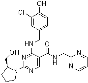 CAS # 330785-05-2, 4-[[(3-Chloro-4-hydroxyphenyl)methyl]amino]-2-[(2S)-2-(hydroxymethyl)-1-pyrrolidinyl]-N-(2-pyrimidinylmethyl)-5-pyrimidinecarboxamide