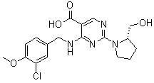 structure of CAS# 330785-84-7, 4-[[(3-Chloro-4-methoxyphenyl)methyl]amino]-2-[(2S)-2-(hydroxymethyl)-1-pyrrolidinyl]-5-pyrimidinecarboxylic acid