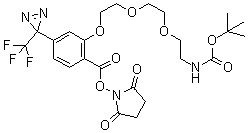 structure of CAS# 332941-39-6, [2-[2-[2-[2-[[(2,5-Dioxo-1-pyrrolidinyl)oxy]carbonyl]-5-[3-(trifluoromethyl)-3H-diazirin-3-yl]phenoxy]ethoxy]ethoxy]ethyl]-carbamic acid 1,1-dimethylethyl ester