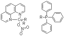 structure of CAS# 33989-10-5, (1,10-菲啰啉)双(三苯基膦)亚铜硝酸盐