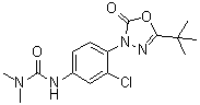 CAS # 34205-21-5, Dimefuron, 3-[2-Chloro-4-(3,3-dimethylureido)phenyl]-5-tert-butyl-1,3,4-oxadiazolinone, Pradone TS, RP 23465, Vt 2809