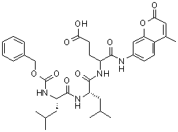structure of CAS# 348086-66-8, N-[(苯基甲氧基)羰基]-L-亮氨酰-L-亮氨酰-N-(4-甲基-2-氧代-2H-1-苯并吡喃-7-基)-L-alpha-谷氨酰胺