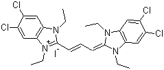 structure of CAS# 3520-43-2, 5,5',6,6'-Tetrachloro-1,1',3,3'-tetraethylbenzimidazolocarbocyanine iodide