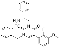CAS # 352290-60-9, NBI 42902, 3-[(2R)-2-Amino-2-phenylethyl]-1-[(2,6-difluorophenyl)methyl]-5-(2-fluoro-3-methoxyphenyl)-6-methyl-2,4(1H,3H)-pyrimidinedione