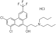 CAS # 36167-63-2, Halofantrine hydrochloride, 1,3-Dichloro-alpha-[2-(dibutylamino)ethyl]-6- (trifluoromethyl)-9-phenathrenemethanol hydrochloride