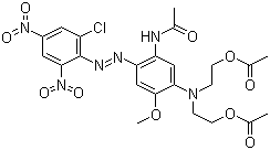CAS # 3618-73-3, Disperse Blue 79:1, 2,2'-[[5-Acetamido-4-[(2-chloro-4,6-dinitrophenyl)azo]-2-methoxyphenyl]imino]diethyl diacetate