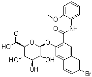 structure of CAS# 37-87-6, 6-Bromo-3-[[(2-methoxyphenyl)amino]carbonyl]-2-naphthalenyl beta-D-glucopyranosiduronic acid