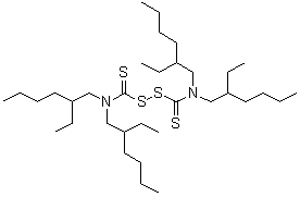 CAS # 37437-21-1, Tetrakis(2-ethylhexyl)thiuram disulfide, Nocceler TOT, Nocceler TOT-G, Nocceler TOT-N, TOT-N, Tetra(2-ethylhexyl)thiuramdisulfide