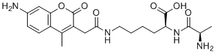 CAS # 375822-19-8, D-Ala-Lys-AMCA, (2S)-6-[[2-(7-amino-4-methyl-2-oxochromen-3-yl)acetyl]amino]-2-[[(2R)-2-aminopropanoyl]amino]hexanoic acid