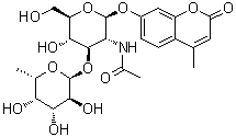 CAS 登录号：383160-12-1, 7-[[2-(乙酰氨基)-2-脱氧-3-O-(6-脱氧-alpha-L-吡喃半乳糖基)-beta-D-吡喃葡萄糖基]氧基]-4-甲基-2H-1-苯并吡喃-2-酮