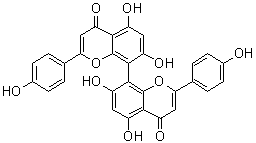 CAS # 3952-18-9, Cupressuflavone, 5,5',7,7'-Tetrahydroxy-2,2'-bis(4-hydroxyphenyl)[8,8'-bi-4H-1-benzopyran]-4,4'-dione, 8,8''-Bisbaicalein, Neorhusflavone