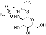 CAS # 3952-98-5, Sinigrine, 2-Propenyl glucosinolate, Allyl glucosinolate potassium, 1-Thio-beta-D-glucopyranose 1-[N-(sulfooxy)-3-butenimidate] potassium salt