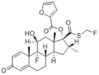 CAS # 398454-97-2, Fluticasone Furoate EP Impurity E, (8S,9R,10S,11S,13S,14S,16R,17R)-9-Fluoro-17-(((fluoromethyl)thio)carbonyl)-11-hydroxy-10,13,16-trimethyl-3-oxo-6,7,8,9,10,11,12,13,14,15,16,17-dodecahydro-3H-cyclopenta[a]phenanthren-17-yl furan-2-carboxylate