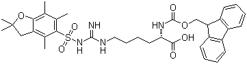 structure of CAS# 401915-53-5, N-Fmoc-N'-(2,2,4,6,7-pentamethyldihydrobenzofuran-5-sufonyl)-L-homoarginine