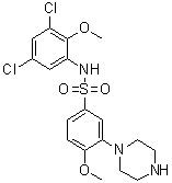 CAS # 402713-80-8, N-(3,5-Dichloro-2-methoxyphenyl)-4-methoxy-3-(1-piperazinyl)benzenesulfonamide, SB 399885