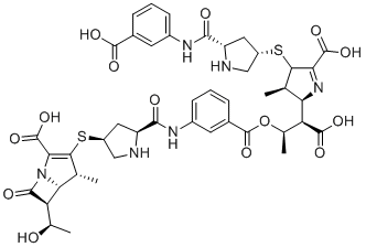 CAS # 402955-38-8, Ertapenem Dimer Ester Impurity, Ertapenem Dimer II,(4R,5S,6S)-3-[(3S,5S)-5-[[3-[(1R,2R)-1-carboxy-1-[(2S,3R)-5-carboxy-4-[(3S,5S)-5-[(3-carboxyphenyl)carbamoyl]pyrrolidin-3-yl]sulfanyl-3-methyl-3,4-dihydro-2H-pyrrol-2-yl]propan-2-yl]oxycarbonylphenyl]carbamoyl]pyrrolidin-3-yl]sulfanyl-6-[(1R)-1-hydroxyethyl]-4-methyl-7-oxo-1-azabicyclo[3.2.0]hept-2-ene-2-carboxylic acid