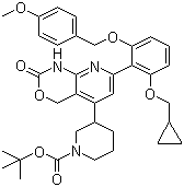 structure of CAS# 406213-01-2, 3-[7-[2-(环丙基甲氧基)-6-[(4-甲氧基苯基)甲氧基]苯基]-1,4-二氢-2-氧代-2H-吡啶并[2,3-d][1,3]恶嗪-5-基]-1-哌啶甲酸叔丁酯