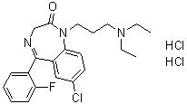 CAS 登录号：4130-75-0, 7-氯-1-[3-(二乙基氨基)丙基]-5-(邻氟苯基)-1,3-二氢-2H-1,4-苯并二氮杂卓-2-酮二盐酸盐