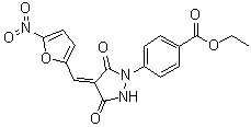 structure of CAS# 418805-02-4, 4-[4-[(5-Nitro-2-furanyl)methylene]-3,5-dioxo-1-pyrazolidinyl]benzoic acid ethyl ester