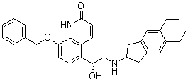structure of CAS# 435273-75-9, (R)-5-[2-[(5,6-Diethyl-2,3-dihydro-1H-inden-2-yl)amino]-1-hydroxyethyl]-8-(phenylmethoxy)quinolin-2(1H)-one