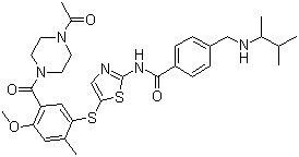 CAS # 439574-61-5, N-(5-((5-(4-Acetylpiperazine-1-carbonyl)-4-methoxy-2-methylphenyl)thio)thiazol-2-yl)-4-(((3-methylbutan-2-yl)amino)methyl)benzamide