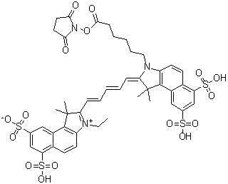 structure of CAS# 442912-55-2, 2-[5-[3-[6-[(2,5-二氧代-1-吡咯烷基)氧基]-6-氧代己基]-1,3-二氢-1,1-二甲基-6,8-二磺基-2H-苯并[e]吲哚-2-亚基]-1,3-戊二烯基]-3-乙基-1,1-二甲基-6,8-二磺基-1H-苯并[e]吲哚鎓内盐