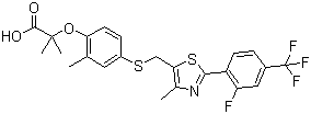 CAS 登录号：447406-78-2, 索格列扎, 2-[4-[[[2-[2-氟-4-(三氟甲基)苯基]-4-甲基-1,3-噻唑-5-基]甲基]硫基]-2-甲基苯氧基]-2-甲基丙酸
