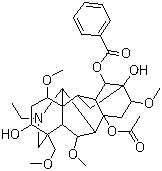 CAS # 4491-19-4, Indaconitine, Acetylbenzoylpseudaconine, Acetylbenzoylpseudoaconine, (1alpha,3alpha,6alpha,14alpha,16beta)-20-Ethyl-1,6,16-trimethoxy-4-(methoxymethyl)aconitane-3,8,13,14-tetrol 8-acetate 14-benzoate, 15-Deoxyaconitine