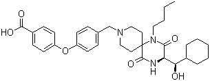 CAS # 461443-59-4, Aplaviroc, AK 602, GSK 873140, GW 873140, ONO 4128, 4-[4-[[(3R)-1-Butyl-3-[(R)-cyclohexylhydroxymethyl]-2,5-dioxo-1,4,9-triazaspiro[5.5]undec-9-yl]methyl]phenoxy]benzoic acid