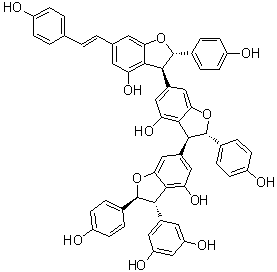 CAS # 462636-74-4, Gnemonol B, (2R,2'R,2''R,3R,3'R,3''R)-rel-(+)-3''-(3,5-Dihydroxyphenyl)-2,2',2'',3,3',3''-hexahydro-2,2',2''-tris(4-hydroxyphenyl)-6-[(1E)-2-(4-hydroxyphenyl)ethenyl]-[3,6':3',6''-terbenzofuran]-4,4',4''-triol