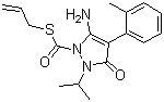 CAS # 473798-59-3, 1-[(2-Propenylthio)carbonyl]-2-(1-methylethyl)-4-(2-methylphenyl)-5-amino-1H-pyrazol-3-one, 5-Amino-2,3-dihydro-2-(1-methylethyl)-4-(2-methylphenyl)-3-oxo-1H-pyrazole-1-carbothioic acid S-2-propen-1-yl ester