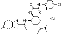 CAS # 480448-29-1, Edoxaban hydrochloride, N1-(5-Chloro-2-pyridinyl)-N2-[(1S,2R,4S)-4-[(dimethylamino)carbonyl]-2-[[(4,5,6,7-tetrahydro-5-methylthiazolo[5,4-c]pyridin-2-yl)carbonyl]amino]cyclohexyl]ethanediamide hydrochloride