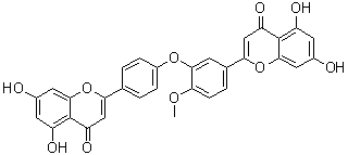 CAS # 49619-87-6, 4'-O-Methylochnaflavone, 2-[4-[5-(5,7-Dihydroxy-4-oxo-4H-1-benzopyran-2-yl)-2-methoxyphenoxy]phenyl]-5,7-dihydroxy-4H-1-benzopyran-4-one, NSC 363258