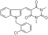 structure of CAS# 49701-11-3, 5-((1-(2-氯苄基)-1H-吲哚-3-基)亚甲基)-1,3-二甲基嘧啶-2,4,6(1H,3H,5H)-三酮