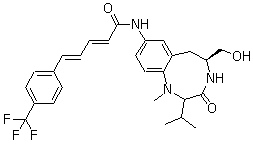 CAS # 497259-23-1, (2E,4E)-N-[(2S,5S)-1,2,3,4,5,6-Hexahydro-5-(hydroxymethyl)-1-methyl-2-(1-methylethyl)-3-oxo-1,4-benzodiazocin-8-yl]-5-[4-(trifluoromethyl)phenyl]-2,4-pentadienamide