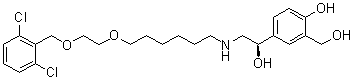 CAS # 503068-34-6, Vilanterol, 4-[(R)-2-[[6-[2-(2,6-Dichlorobenzyloxy)ethoxy]hexyl]amino]-1-hydroxyethyl]-2-hydroxymethylphenol, GW 642444, GW 642444X