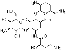 CAS # 51025-85-5, Arbekacin, (2S)-4-Amino-N-[(1R,2S,3S,4R,5S)-5-amino-4-[(2R,3R,6S)-3-amino-6-(aminomethyl)oxan-2-yl]oxy-2-[(2R,3R,4S,5S,6R)-4-amino-3,5-dihydroxy-6-(hydroxymethyl)oxan-2-yl]oxy-3-hydroxy-cyclohexyl]-2-hydroxy-butanamide