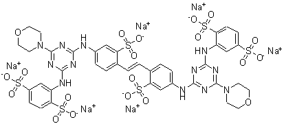 CAS 登录号：52301-70-9, 2,2'-[1,2-乙烯二基二[(3-磺基-4,1-亚苯基)亚氨基[6-(4-吗啉基)-1,3,5-三嗪-4,2-二基]亚氨基]]双-1,4-苯二磺酸六钠盐