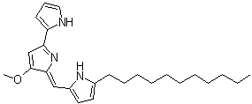 CAS # 52340-48-4 (13129-81-2), 2-[(Z)-[3-Methoxy-5-(1H-pyrrol-2-yl)-2H-pyrrol-2-ylidene]methyl]-5-undecyl-1H-pyrrole, Undecylprodiginin, Undecylprodiginine, Undecylprodigiosin