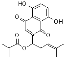 CAS # 52438-12-7, Isobutyrylshikonin, Isobutylshikonin, Isobutyroylshikonin, (R)-2-Methyl-propanoic acid 1-(1,4-dihydro-5,8-dihydroxy-1,4-dioxo-2-naphthalenyl)-4-methyl-3-pentenyl ester