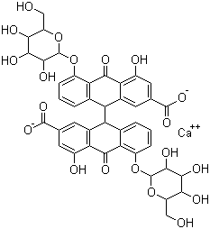 CAS # 52730-37-7, Sennoside B calcium salt, (R*,R*)-5,5'-Bis(beta-D-glucopyranosyloxy)-9,9',10,10'-tetrahydro-4,4'-dihydroxy-10,10'-dioxo[9,9'-bianthracene]-2,2'-dicarboxylic acid calcium salt
