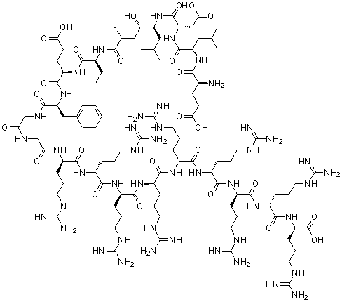 CAS # 527674-72-2, L-alpha-Glutamyl-L-leucyl-L-alpha-aspartyl-(2R,4S,5S)-5-amino-4-hydroxy-2,7-dimethyloctanoyl-L-valyl-L-alpha-glutamyl-L-phenylalanylglycylglycyl-D-arginyl-D-arginyl-D-arginyl-D-arginyl-D-arginyl-D-arginyl-D-arginyl-D-arginyl-D-arginine