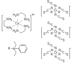 CAS # 53078-35-6, (OC-6-11)-Tris(1,2-ethanediamine-N,N')cobalt tris[bis(N,N-diethylbenzenamine)tetrakis(thiocyanato-N)chromate]