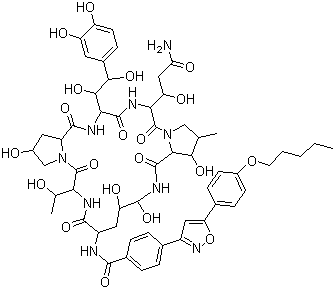 CAS # 539823-80-8, Pneumocandin A0, 1-[(4R,5R)-4,5-Dihydroxy-N2-[4-[5-[4-(pentyloxy)phenyl]-3-isoxazolyl]benzoyl]-L-ornithine]-4-[(4S)-4-(3,4-dihydroxyphenyl)-4-hydroxy-L-threonine]-pneumocandin A0
