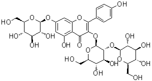 CAS # 55136-76-0, Kaempferol 3-sophoroside 7-glucoside, Kaempferol 3-O-beta-D-[beta-D-glucopyranosyl-(1→2)-glucopyranoside]-7-O-beta-D-glucopyranoside, Kaempferol 3-O-beta-D-sophoroside 7-O-beta-D-glucopyranoside, Kaempferol 3-O-beta-sophoroside 7-O-beta-glucoside