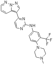 CAS # 551919-98-3, N-[4-(4-Methyl-1-piperazinyl)-3-(trifluoromethyl)phenyl]-4-(pyrazolo[1,5-b]pyridazin-3-yl)-2-pyrimidinamine
