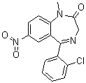 structure of CAS# 5527-71-9, 5-(2-Chlorophenyl)-1,3-dihydro-1-methyl-7-nitro-1,4-benzodiazepin-2-one